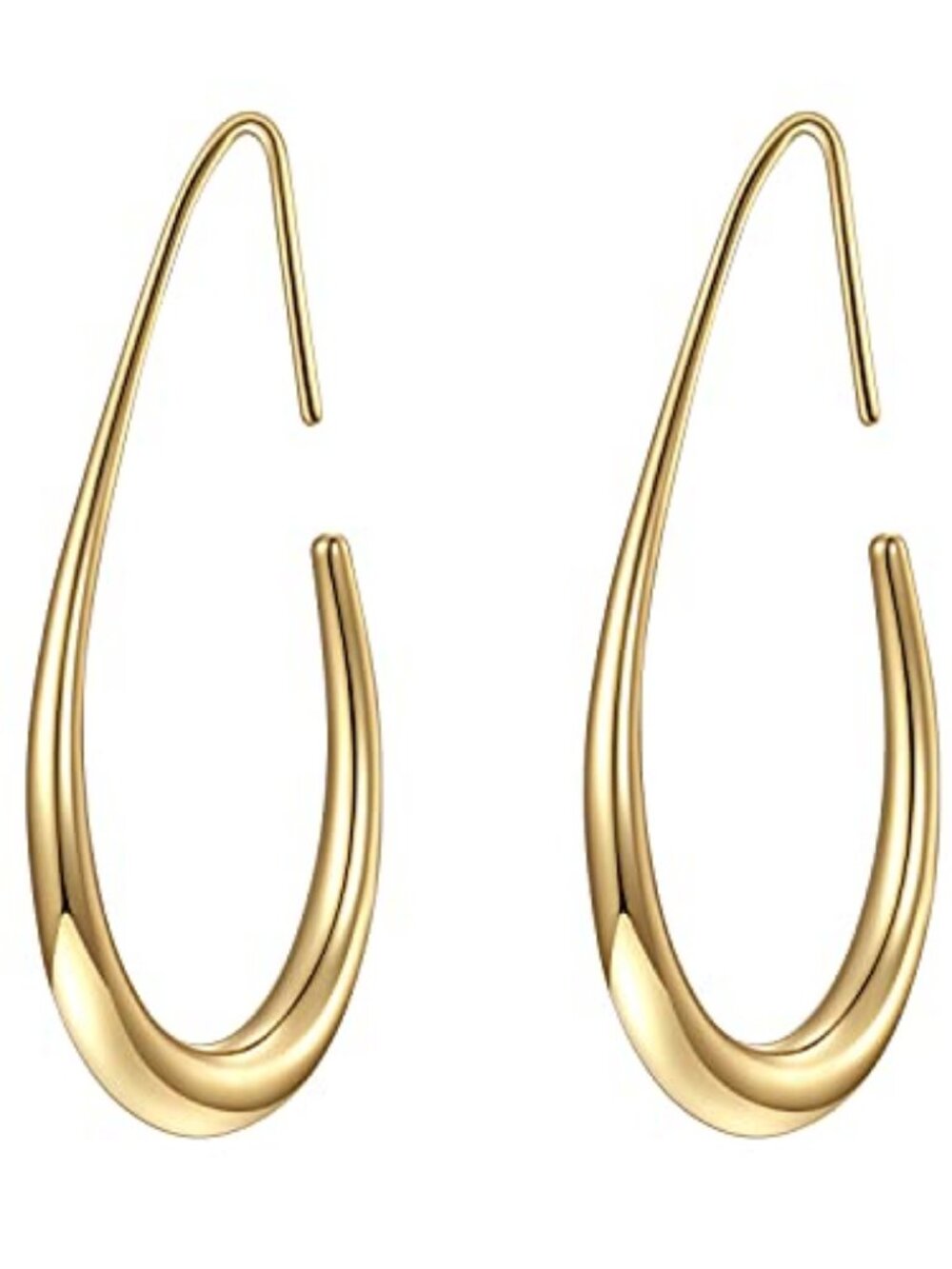 Lightweight Teardrop Hoop Earrings for Women - 14k Gold/White Gold Plated Large